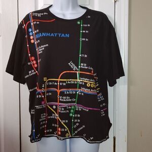 Vintage NYC Subway Line Shirt Tee Black  Track Graphic Print 90s Sz L